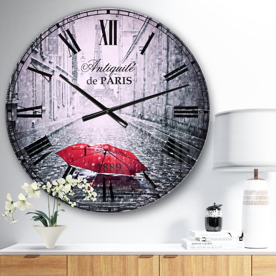 Designart 'Eiffel View From Paris Street French Country Wall Clock